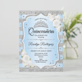 Silver Blue Quinceanera-uitnodiging Kaart (Staand voorkant)