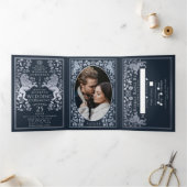 Silver Blue Royal Médieval Lion Mariage Tri-Fold (Intérieur)