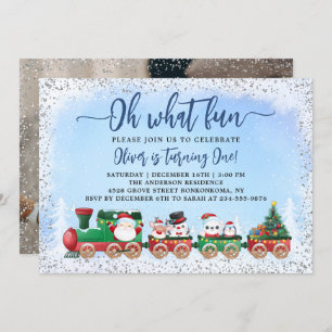 Silver Blue Santa Claus Kerstmis Birthday Foto Kaart