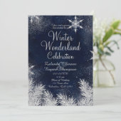 Silver blue snewflake bruiloft wonderland kaart (Staand voorkant)