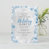 Silver Blue Snowflake Corporate Holiday Party Kaart (Staand voorkant)