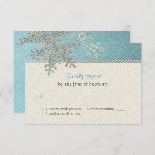 Silver Blue Snowflake Hiver Mariage Carte de répon (Devant / Derrière)