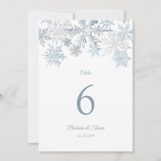 Silver Blue Snowflake Hiver Noces Numéros de table (Devant)
