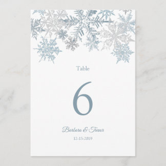 Silver Blue Snowflake Hiver Noces Numéros de table