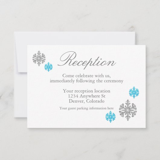 Silver Blue Snowflake Winter Reception Kaart (Voorkant)
