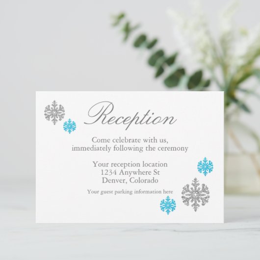 Silver Blue Snowflake Winter Reception Kaart (Staand voorkant)