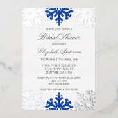 Silver Blue Snowflake Winter Vrijgezellenfeest Folie Uitnodiging (Voorkant)