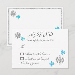 Silver Blue Snowflake Winter Wedding RSVP-kaart Kaart