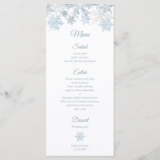 Silver Blue Snowflakes Carte de mariage hivernal (Devant)