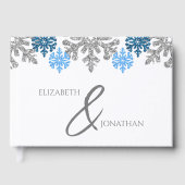 Silver Blue Snowflakes Winter Wedding Gastenboek (Voorkant)