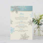 Silver Blue Snowflakes Winter Wedding Menu Kaart (Staand voorkant)