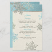 Silver Blue Snowflakes Winter Wedding Menu Kaart (Voorkant / Achterkant)