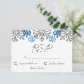 Silver Blue Snowflakes Winter Wedding RSVP Kaartje (Staand voorkant)