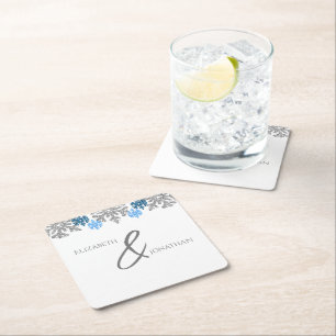 Silver Blue Snowflakes Winter Wedding Vierkante Kartonnen Onderzetter