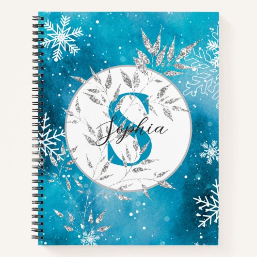 Silver Blue Sparkle-kerstmonogram Bullet Notitieboek (Voorkant)