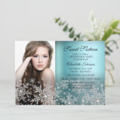Silver Blue Sparkle Snowflake Foto Sweet 16 Kaart (Staand voorkant)