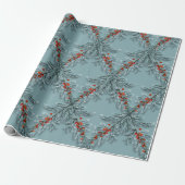 Silver Blue Spruce Red Berries Lattice Blue Cadeaupapier (Uitgerold)