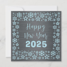 Silver blue Square wish card with golden stars Feestdagenkaart
