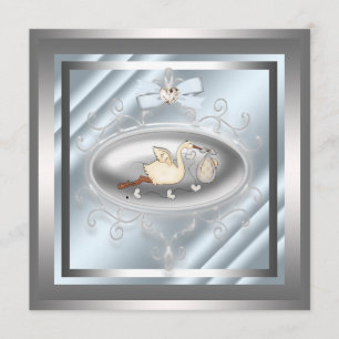 Silver Blue Stork Baby Boy Shower Invitations Kaart