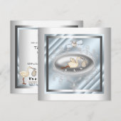 Silver Blue Stork Baby Boy Shower Kaart (Voorkant / Achterkant)