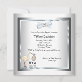 Silver Blue Stork Baby Boy Shower Kaart (Achterkant)