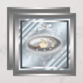 Silver Blue Stork Baby Boy Shower Uitnodigingen (Voorkant / Achterkant)