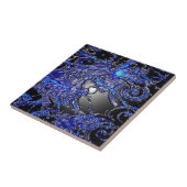 Silver Blue Swirl Abstract Tegeltje (Zijkant)