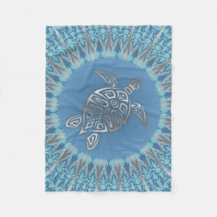 Silver Blue Turtle Mandala Animal Fleece Deken