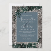 Silver Blue typografie leaf sneeuwbos bruiloft Kaart (Voorkant)