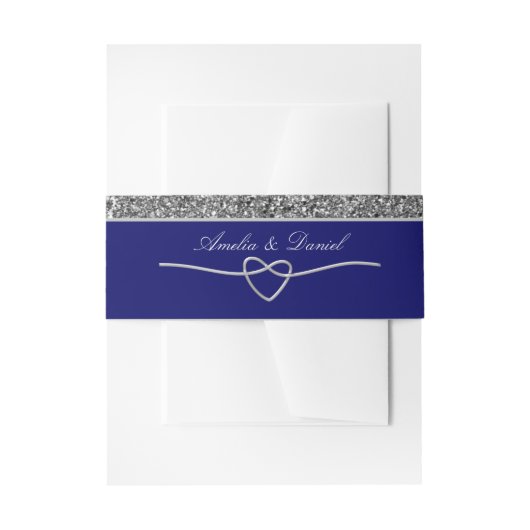 Silver Blue Wedding Invitation Belly Band Uitnodigingen Wikkel (Voorkant Voorbeeld)