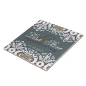 Silver Blue + White Lacy Verloving Keepsake Gift Tegeltje (Zijkant)