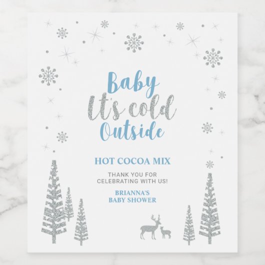 Silver & Blue Winter Baby shower Favor Drink Mix Wijn Etiket (Enkel label)