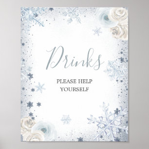 Silver Blue Winter Snowflake Vrijgezellenfeest Dri Poster