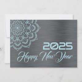 Silver blue wish card New Year with mandala Feestdagenkaart