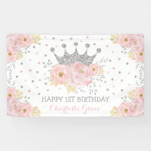 Silver Blush Pink Floral Crown Princess Birthday Spandoek