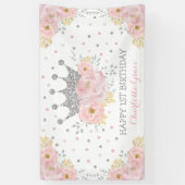 Silver Blush Pink Floral Crown Princess Birthday Spandoek (Verticaal)