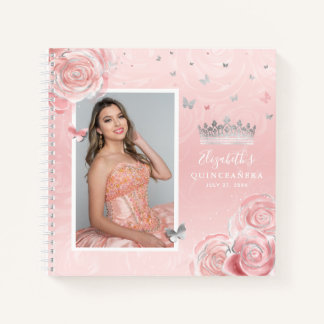 Silver Blush Pink Foto Quinceanera Guest Notitiebo Notitieboek