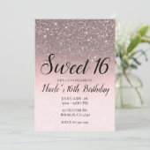 Silver & Blush Pink Glitter Sparkle Glam Sweet 16 Kaart (Staand voorkant)