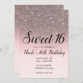 Silver & Blush Pink Glitter Sparkle Glam Sweet 16 Kaart (Voorkant / Achterkant)