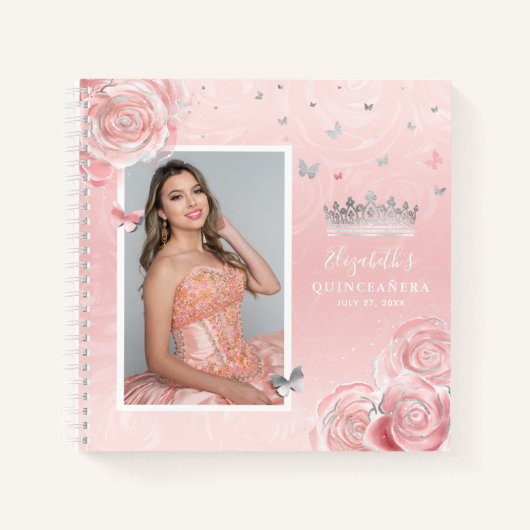 Silver Blush Pink Photo Quinceanera Carnet invité (Devant)