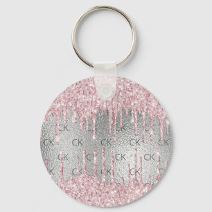 Silver blush roze glitter druppelt monogram initia sleutelhanger