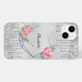 Silver blush roze glitter floral monogram Case-Mate iPhone case (Achterkant (horizontaal))