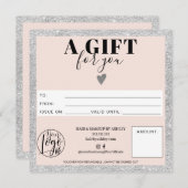 Silver blush roze vierkant cadeaubon logo (Voorkant / Achterkant)