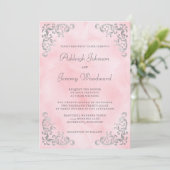 Silver Blush Roze Waterverf bruiloft Kaart (Staand voorkant)