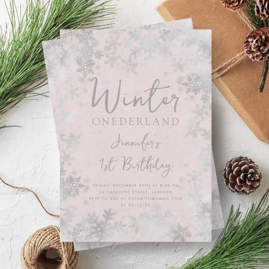 Silver Blush Winter ONEDERLAND 1e verjaardag Kaart