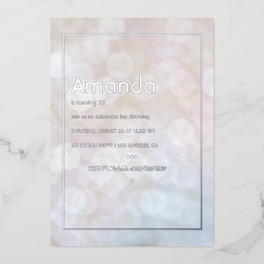 Silver Bokeh Anniversaire Foil Invitation (Recto)