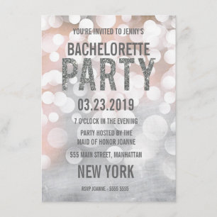 Silver Bokeh Glitter Bachelorette Party Invite Kaart