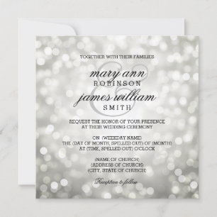 Silver Bokeh Lights Elegant Wedding Kaart