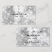 Silver Bokeh Pattern Monogram Name Black White Visitekaartje (Voorkant / Achterkant)
