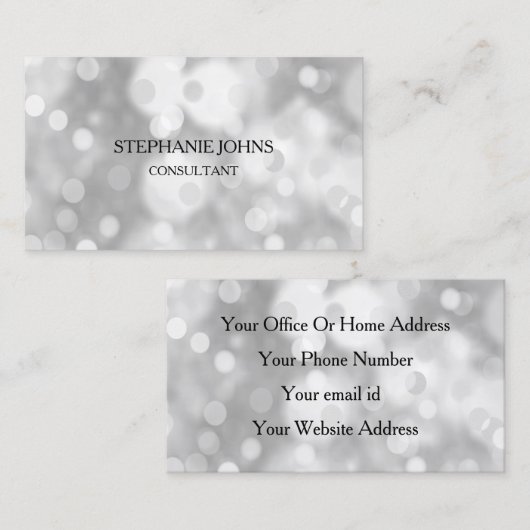 Silver Bokeh Pattern Monogram Name Black White Visitekaartje (Voorkant / Achterkant)